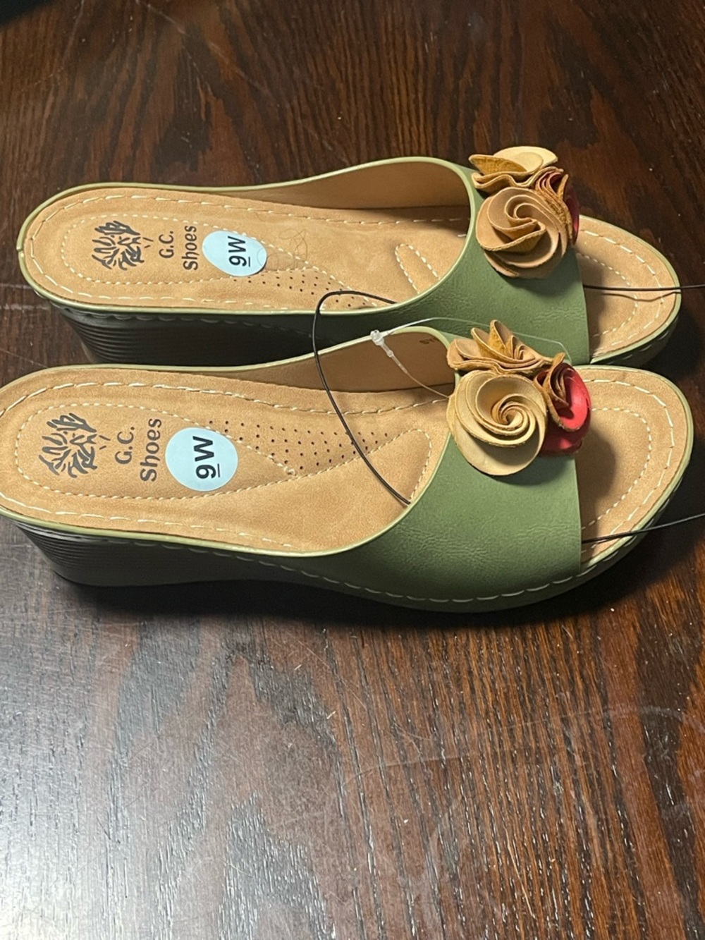 Women’s Olive Green Slide Sandals with Floral Accent - Picture 5 of 5
